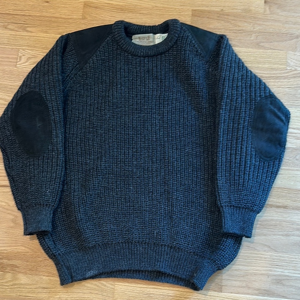 Men's Classic Navy Crewneck Sweater with Elbow Patches